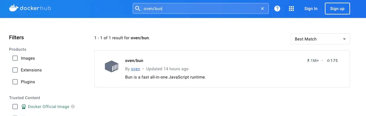bun in dockerhub