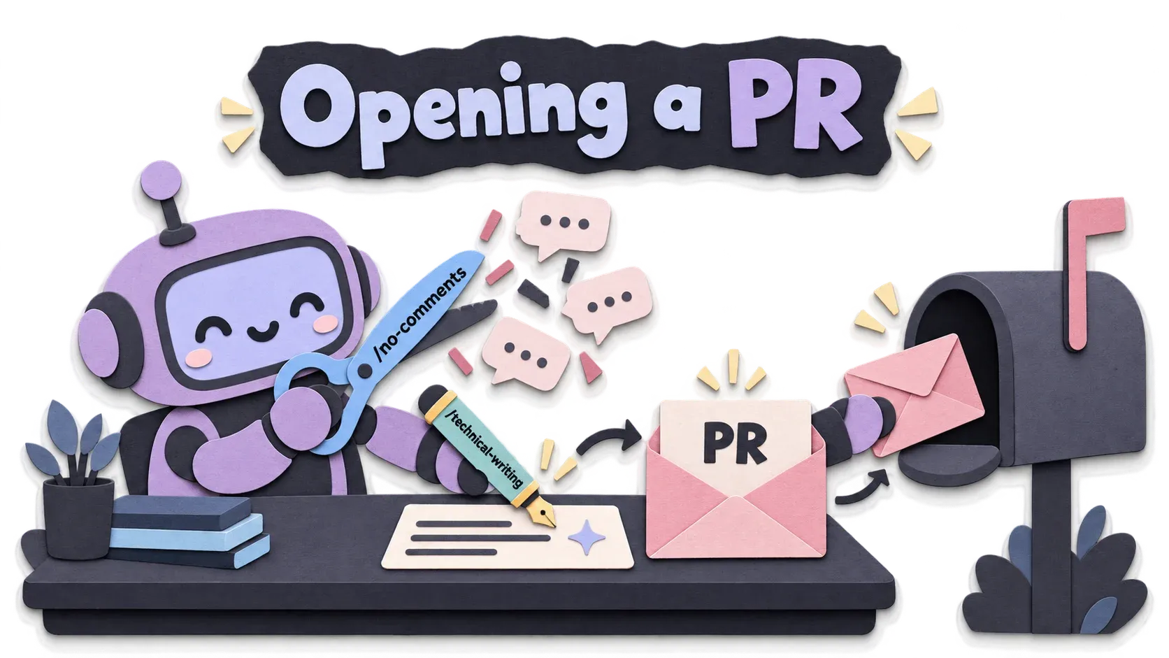 Opening a PR: ตัด comment ด้วย /no-comments เขียนเอกสารด้วย /technical-writing แล้วค่อยส่ง PR