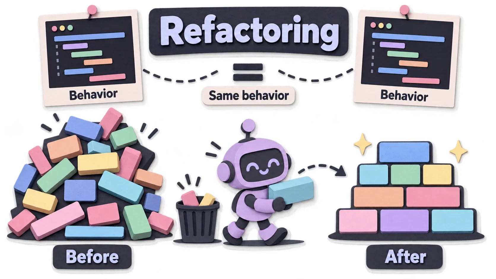 Refactoring: ย้ายโครงสร้างทีละนิด ทิ้งของที่ไม่ใช้ และ behavior ต้องเหมือนเดิม